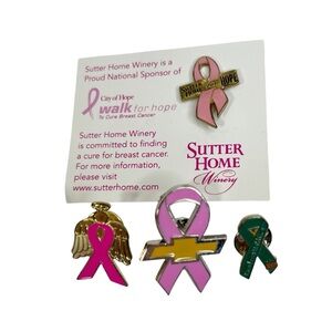 Lot of 4 Ribbon Lapel Pins Breast Cancer & One Less Wildfire